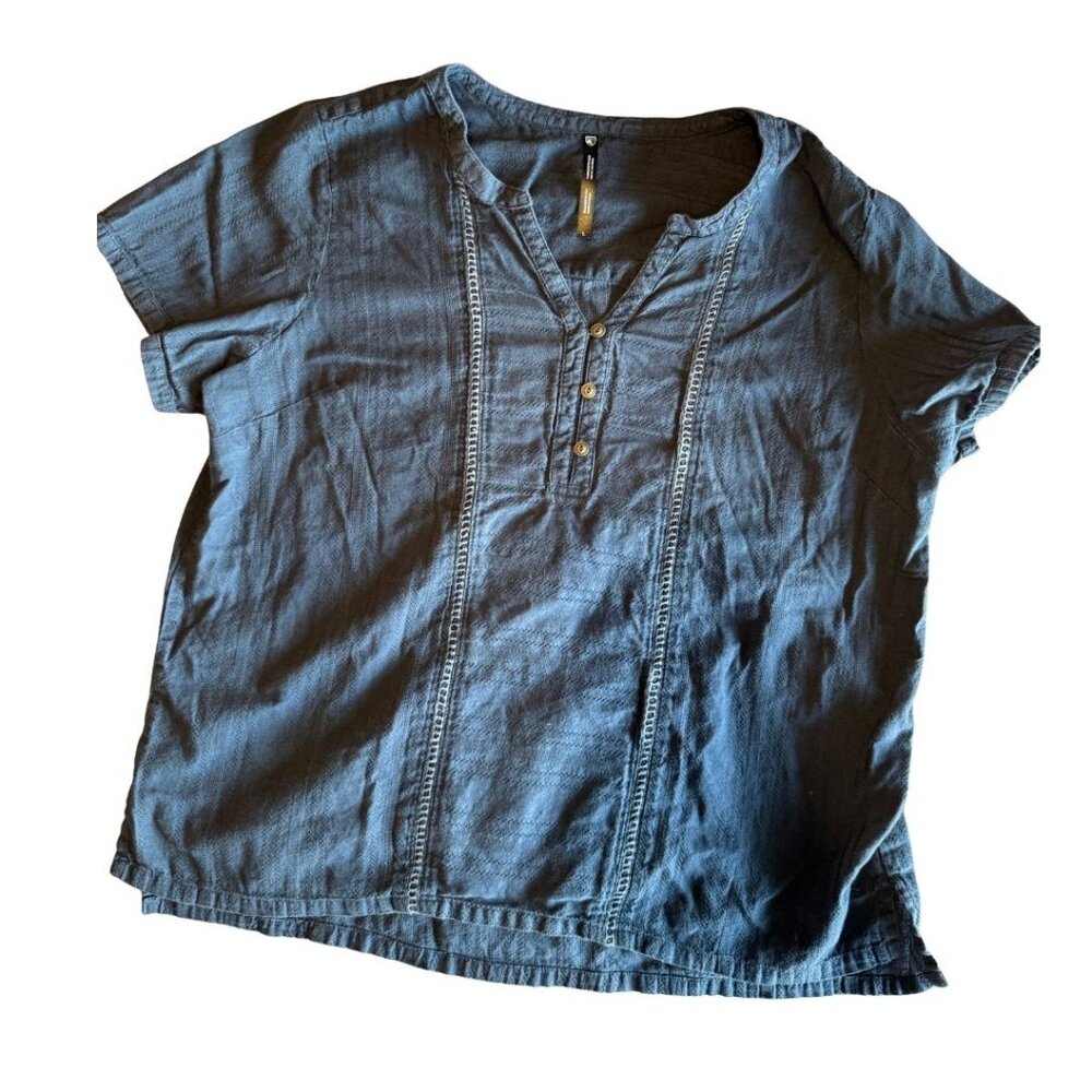 KÜHL Short Sleeve Button Henley Top Blue Casual Shirt Size L